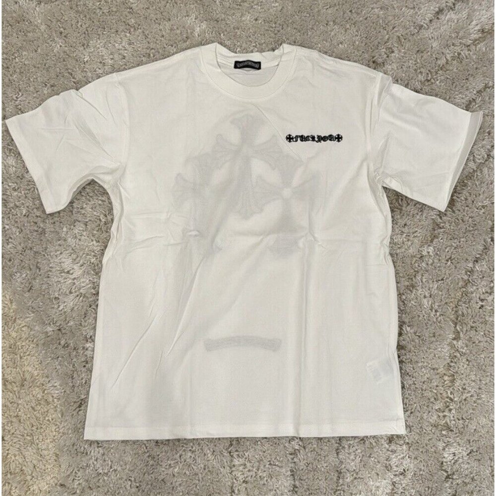 Chrome Hearts Triple Black Cross Back Patches White T-Shirt for Men Size Large